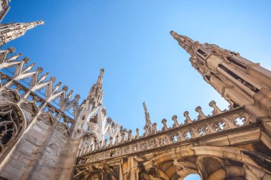 Gotik mimari ve sanat görünümünü çatıda Milan Katedrali (Duomo di Milano), İtalya.