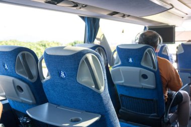 ulaşım, turizm, gezi ve ekipman kavramı - Seyahat otobüs iç ve koltuk.