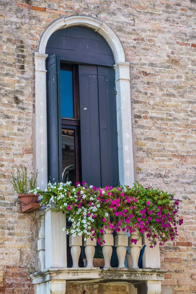 Casas Con Flores Las Ventanas Venecia —  Fotos de Stock