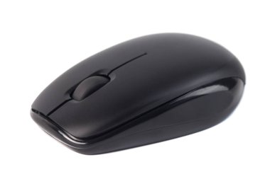 Beyaz arka plan üzerinde izole bilgisayar kablosuz siyah mouse.