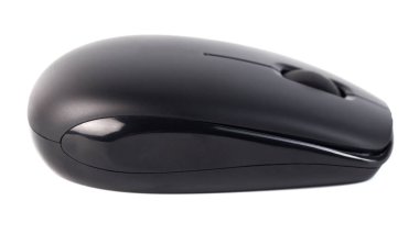 Beyaz arka plan üzerinde izole bilgisayar kablosuz siyah mouse.