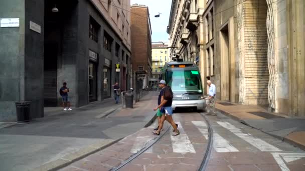 Milán Itálie 2018 Mhd Tramvaj Městě Milán — Stock video