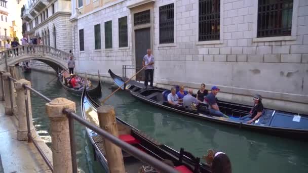 Venecia Italia 2018 Góndola Con Turistas Los Estrechos Canales Venecia — Vídeos de Stock