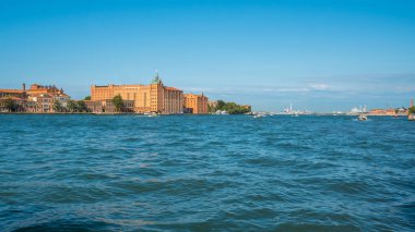 Venedik manzarası güzel. Giudecca Adası. Gradn kanal. Bölge Veneto. İtalya.