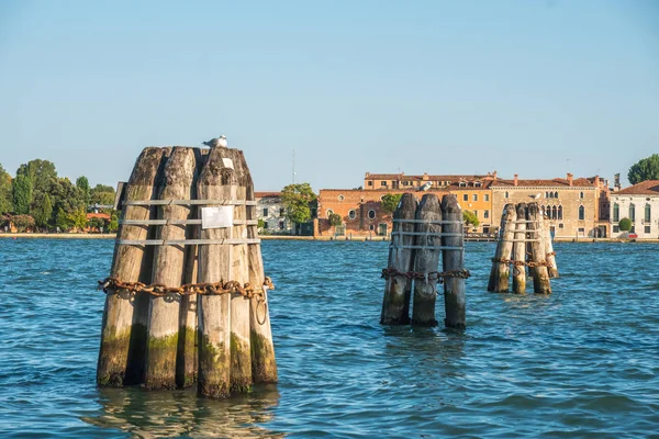 Venedig Sea Cape Mit Holzpfosten Reisen Italien — Stockfoto