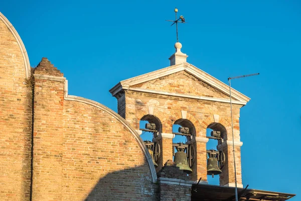 Red Brick Bell Tower Three Metal Bells Venice Italy — Stock Photo, Image