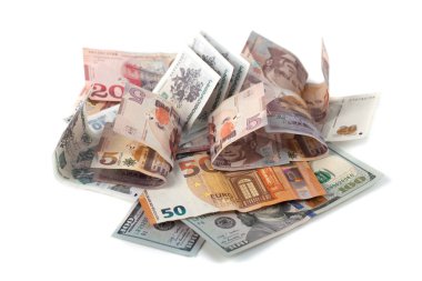 farklı ülkeler, dolar, euro, lari banknotlar.