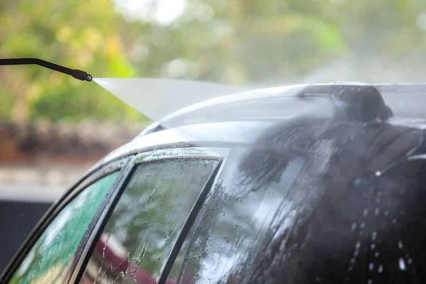 Lavagem Carros Carro Limpeza Com Água Alta Pressão Espuma — Fotografia de Stock