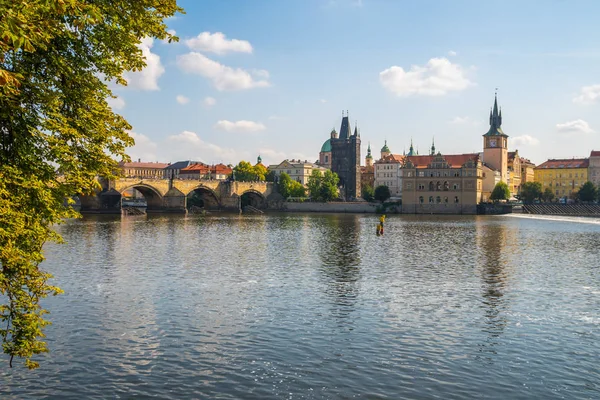 Yayalar Tek Charles Köprüden Vltava Nehri Prag Çek Cumhuriyeti — Stok fotoğraf