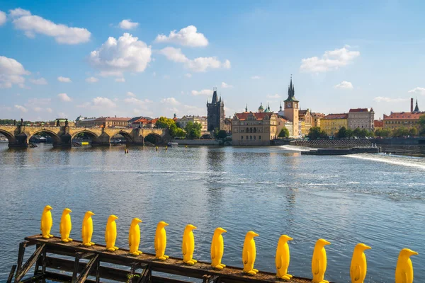 Fotgängare Bara Karlsbron Över Vltava Floden Prag Tjeckien — Stockfoto