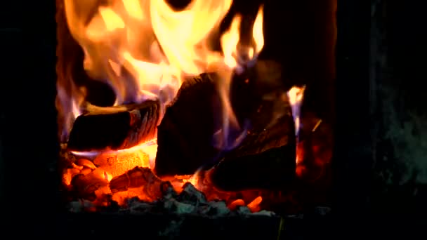 Poêle Bois Brûlant Dans Une Maison Privée — Video