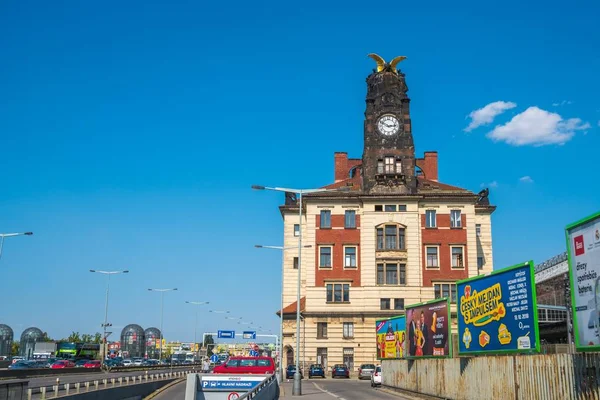 Prague Çek Cumhuriyeti 2018 Saat Kulesi Prag Merkez Bina Tren — Stok fotoğraf