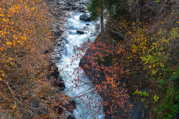 Vilda Floden Stream Bland Klippor Och Stenar Enguri Höstens Tid — Stockfoto