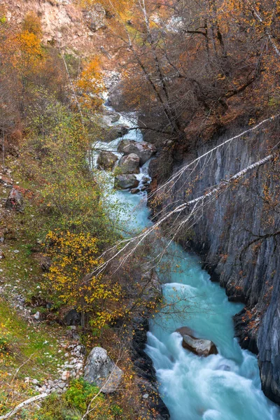 Wild River Stream Cliffs Rocks Enguri Autumn Time Mestia Svaneti Stock Image