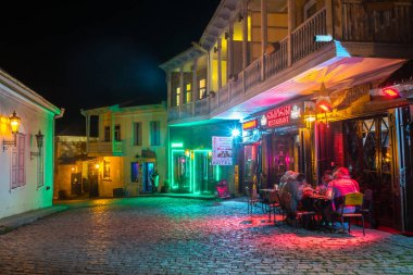 Sighnaghi, Gürcistan - 29.09.2018: Gece, Kaheti bölge Sighnaghi havadan görünümü.