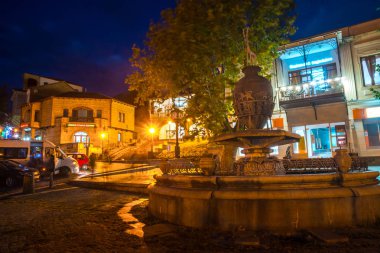 Sighnaghi, Gürcistan - 29.09.2018: Gece, Kaheti bölge Sighnaghi havadan görünümü.