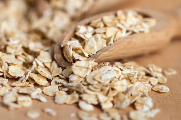 Oat Flakes Wooden Bowl Scoop Wooden Board — Stock Photo, Image