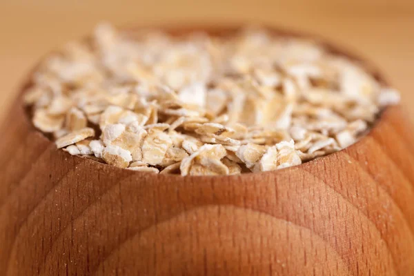 Oat Flakes Wooden Bowl Wooden Table — Stock Photo, Image