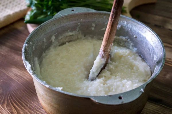 Ghomi Szamegrelo Régió Népszerű Étel Készült Fehér Durva Kukoricadara Nagy — Stock Fotó