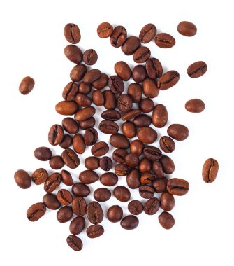 Kavrulmuş kahvenin beyaz arka plan üzerinde izole. Üç kahve çekirdekleri..
