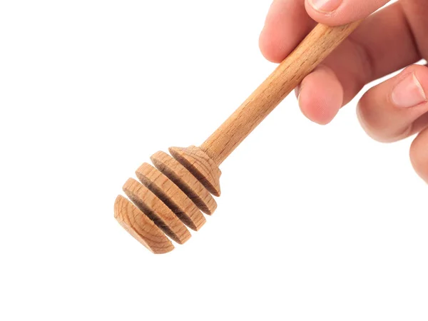 Wooden Honey Dipper Hand Isolated White Background — Stock Photo, Image