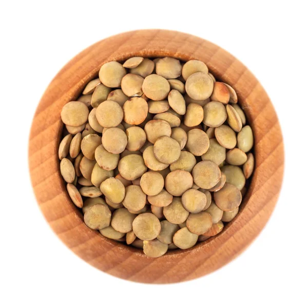 Dry Lentils Wooden Bowl Isolated White Background — Stock Photo, Image