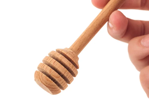 Wooden Honey Dipper Hand Isolated White Background — Stock Photo, Image