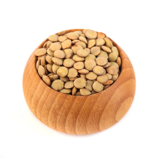 Dry Lentils Wooden Bowl Isolated White Background — Stock Photo, Image