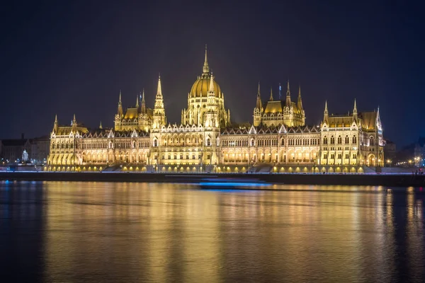 Bâtiment Parlement Hongrois Sur Rive Danube Budapest Nuit — Photo