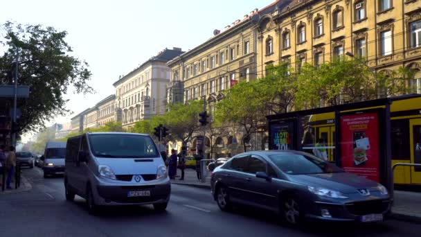Budapešť Maďarsko 2018 Žluté Tramvaje Budapešti Maďarsko Jeden Nejslavnějších Obrazů — Stock video