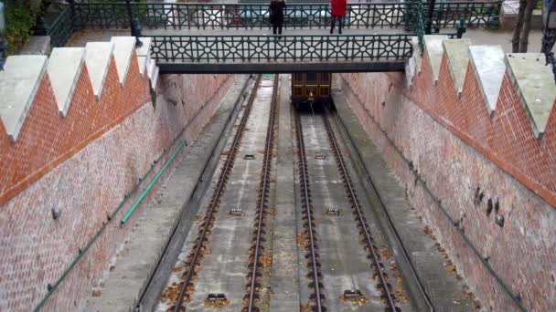 Budapest Ungern 2018 Historiska Linbanan Till Budaslottet Stor Turistattraktion — Stockvideo