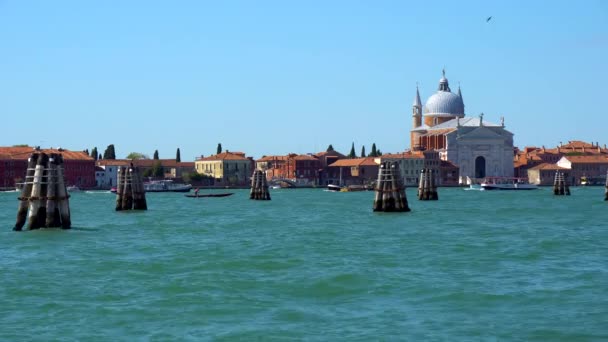 Venedig Italien 2018 Gondoler Och Bussar Venedigs Grand Canal Naturlig — Stockvideo