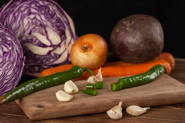 Légumes Frais Sur Une Table Bois Nourriture Saine — Photo