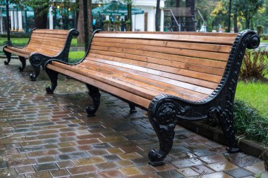 Bir yağmurlu günde Batum park banklar.