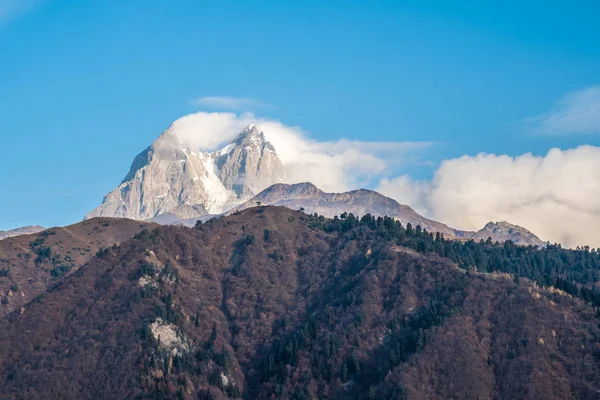 Two High Rocky Summits Ushba Mountain Svaneti Region Georgia — Stock Photo, Image