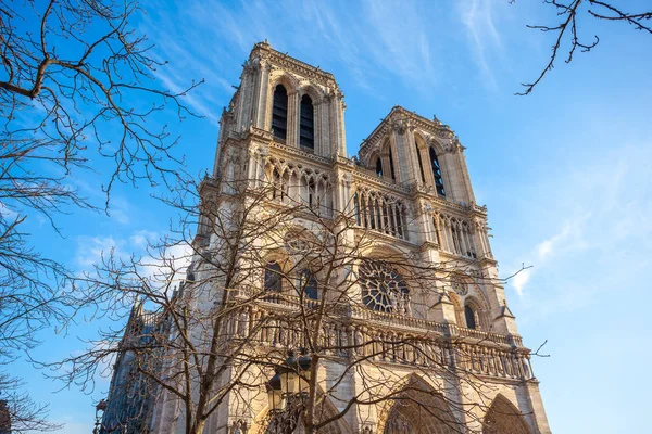 Fasada Katedry Notre Dame Paris Średniowieczna Katedra Kościół Paryżu Francja — Zdjęcie stockowe