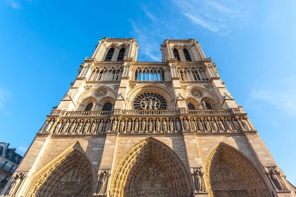 Průčelí Katedrály Notre Dame Paris Středověké Katedrály Kostel Paříži Francie — Stock fotografie