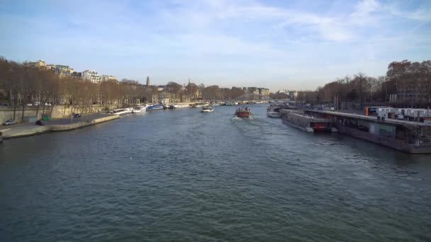 Paris Frankrike 2019 Turist Fartyget Floden Seine Paris — Stockvideo