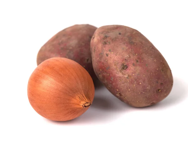 Beyaz Arka Plan Üzerinde Izole Kırmızı Biber Büyük Patates Soğan — Stok fotoğraf