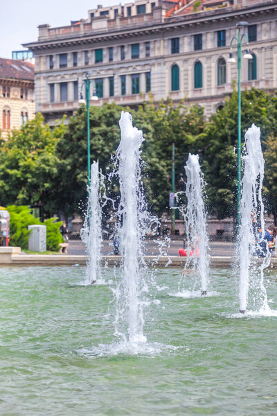 Fountain in front of the Sforza castle in Milan, Italy.
