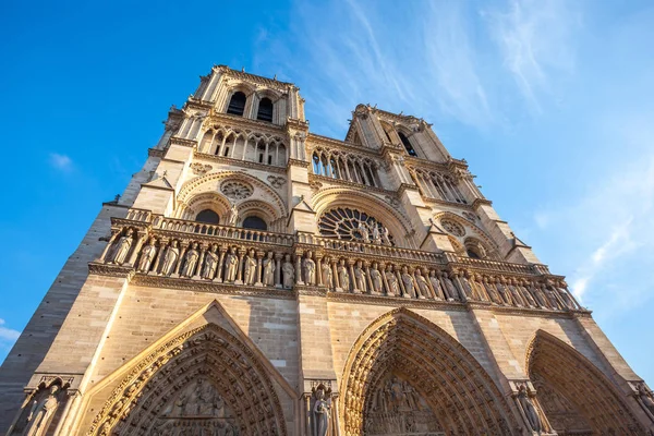 Fasada Katedry Notre Dame Paris Średniowieczna Katedra Kościół Paryżu Francja — Zdjęcie stockowe