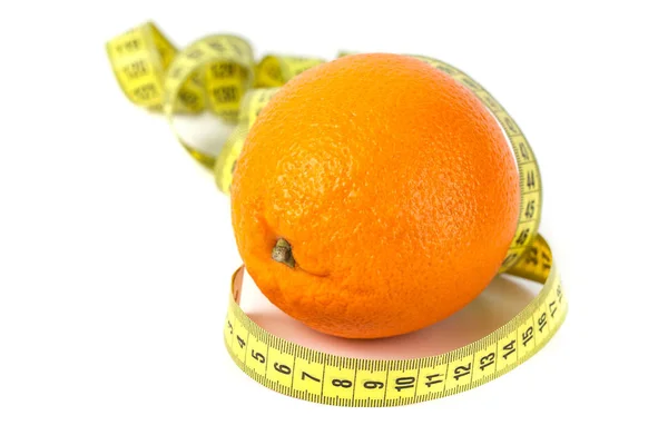 Naranja Fruta Con Medida Aislada Blanco Concepto Dieta Cuidado Corporal — Foto de Stock