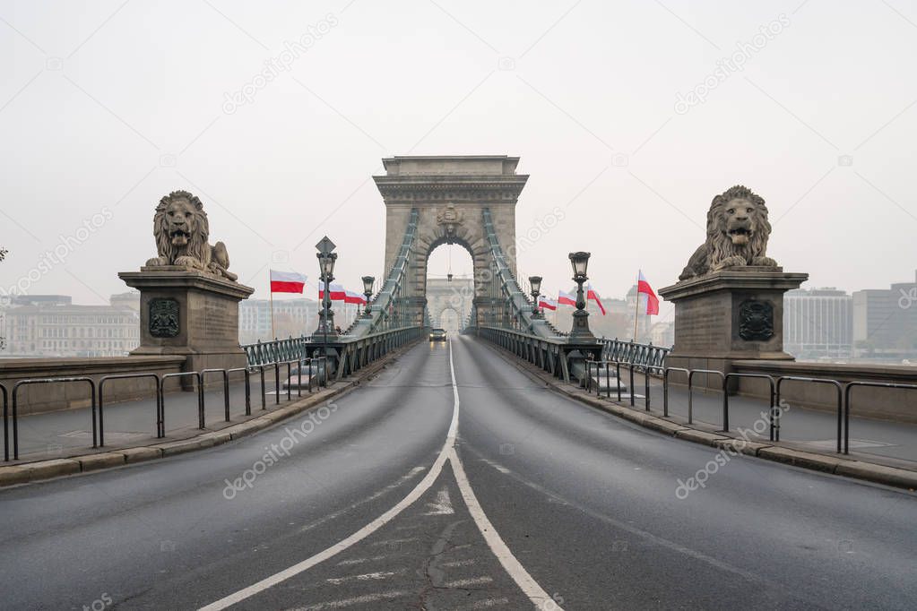 The historical Chain Bridge in Budapest, Hungary, Europe