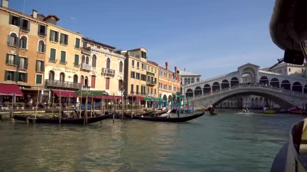 Venice Italy 2019 View Grand Canal Rialto Bridge Boat — Stock Video