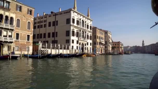 Veneza Itália 2019 Gôndola Com Turistas Nos Canais Estreitos Veneza — Vídeo de Stock