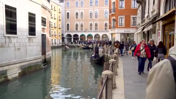 Veneza Itália 2019 Gôndola Com Turistas Nos Canais Estreitos Veneza — Vídeo de Stock