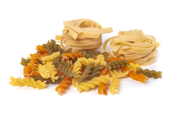 Colored italian pasta isolated on white background — Stock Photo, Image