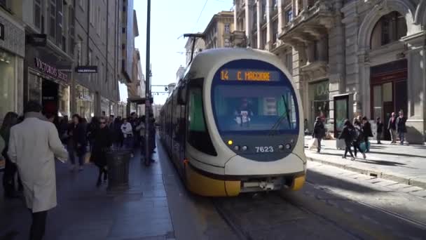 Milan Olaszország 2019 Villamos Tömegközlekedés Milánóban — Stock videók
