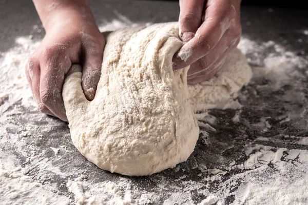 Making dough by female hands at bakery — Stock Photo, Image