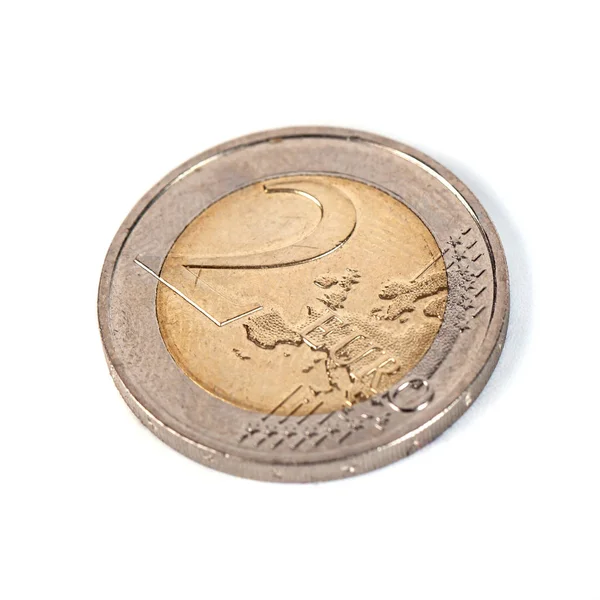 Europäische Zwei-Euro-Münze, isoliert auf weißem Hintergrund — Stockfoto